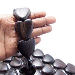 Ebony Wood Heart Shaped Beads from the Log Shown
